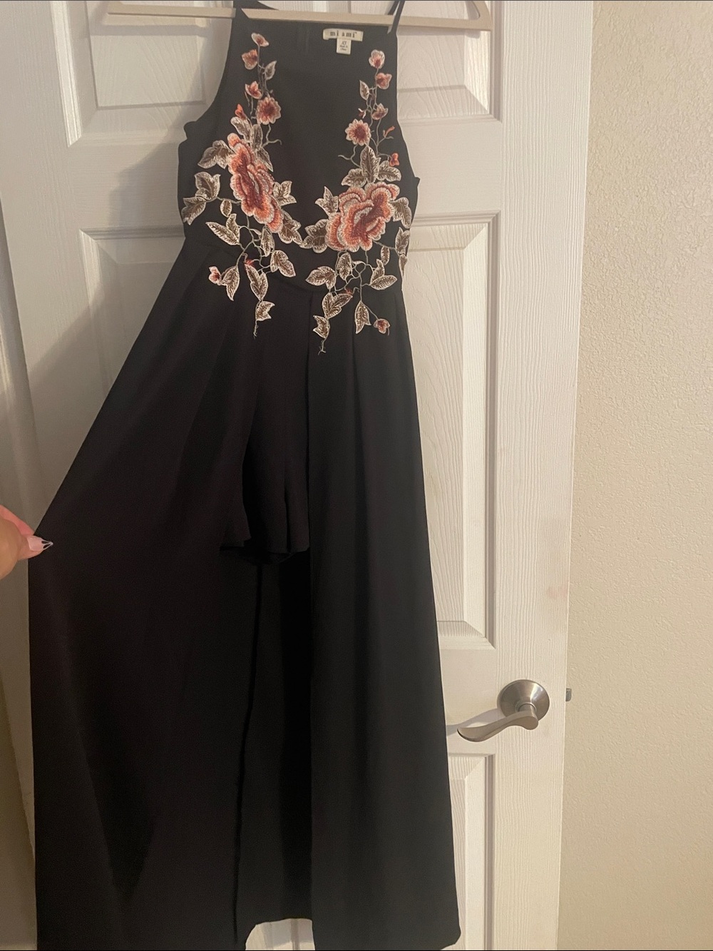 miami Black Dress with Pink Floral Embroidery